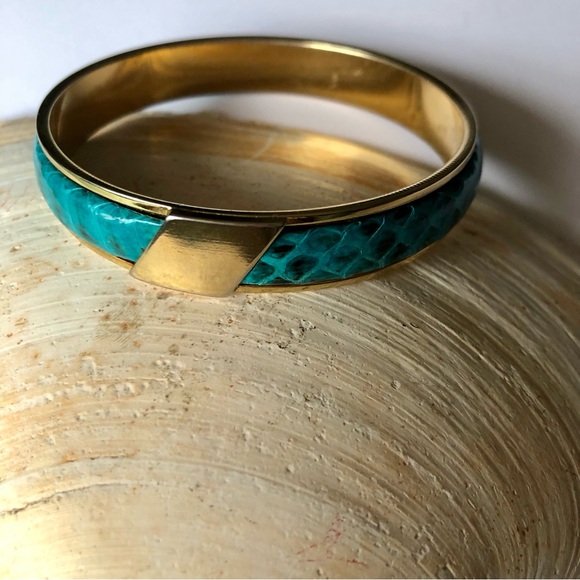 Snakeskin bangle leather bracelet teal - Picture 3 of 4